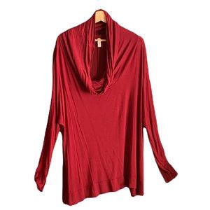 Long & Lean knit shirt burgundy cowl draped neck